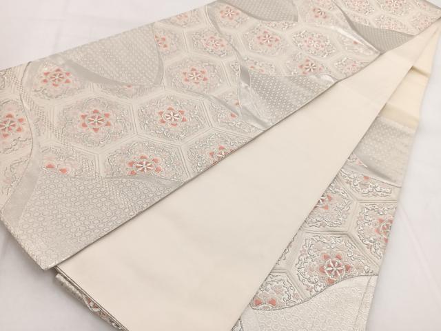 平和屋着物◎六通柄袋帯 亀甲正倉院花文 銀糸 正絹 逸品 BAAW8867yc