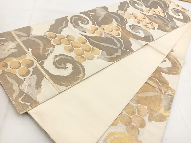 平和屋着物◎西陣 服部織物謹製 六通柄袋帯 こはく錦 葡萄蔦の葉文 金銀糸 引箔 正絹 逸品 BAAW8868yc