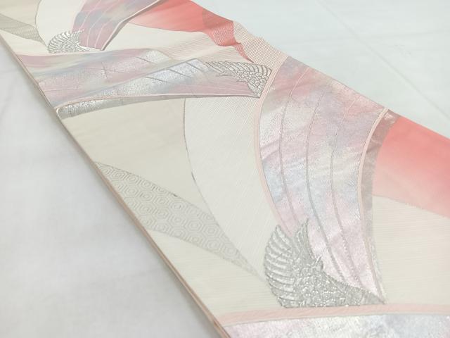 平和屋着物◎六通柄袋帯 孔雀 銀糸 正絹 逸品 BAAW8870yc