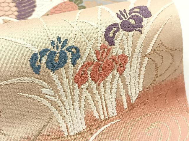 平和屋着物◎六通柄袋帯 唐織 鴛鴦籬花文 金糸 正絹 逸品 BAAW8877yc