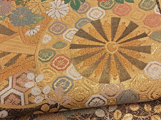 平和屋着物●唐織・西陣の老舗・名門・藤原織物 佐賀錦 六通柄袋帯 花車文 金銀糸 正絹 逸品 BAAW8930yc