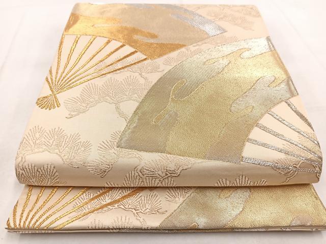 平和屋着物◎六通柄袋帯 扇面松文 金銀糸 正絹 逸品 BAAW8882yc
