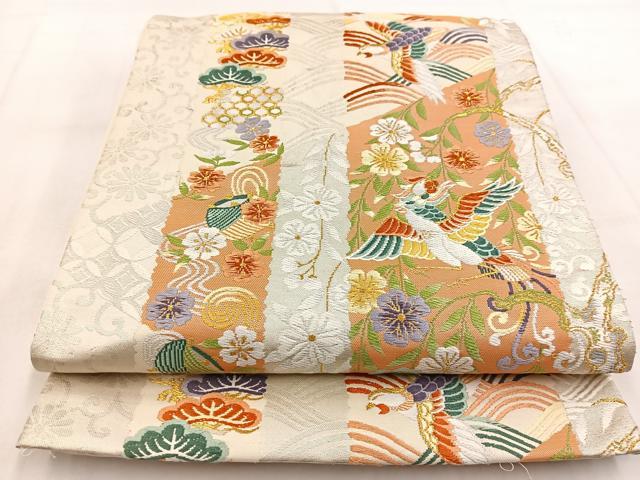 平和屋着物◎六通柄袋帯 唐織 鳳凰吉祥花文 金銀糸 正絹 逸品 BAAW8888yc