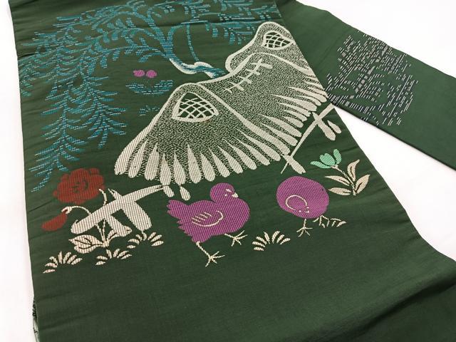 平和屋着物◎アンティーク 大正ロマン 九寸名古屋帯 風景花鳥文 正絹 逸品 BAAW8892yc