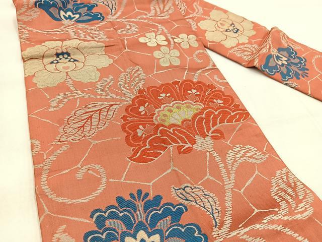 平和屋着物◎アンティーク 大正ロマン 九寸名古屋帯 更紗花文 正絹 逸品 BAAW8893yc