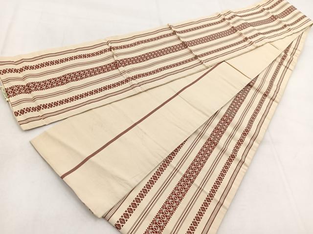 平和屋着物◎本場筑前博多織 両面 半幅帯 献上 証紙付き 正絹 逸品 BAAW8918yc