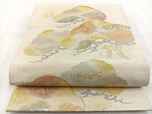 平和屋着物◎両面 六通柄袋帯 綴れ 笠松文 金糸 正絹 逸品 BAAW8926yc