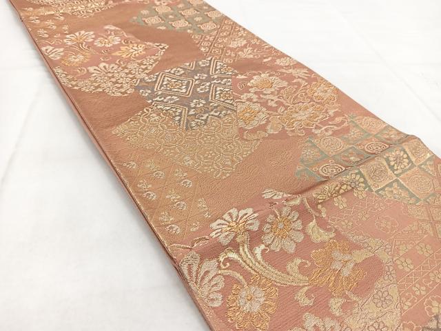 平和屋着物◎六通柄袋帯 色紙重ね更紗花文 金糸 正絹 逸品 BAAW8932yc