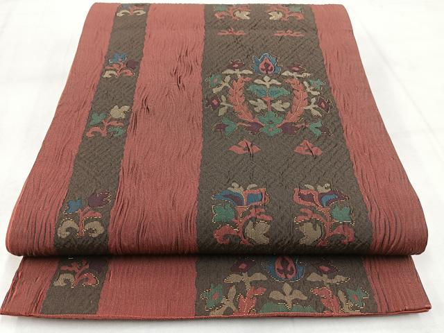 平和屋着物◎六通柄袋帯 ふくれ織 宝相華 金糸 正絹 逸品 BAAW8936yc
