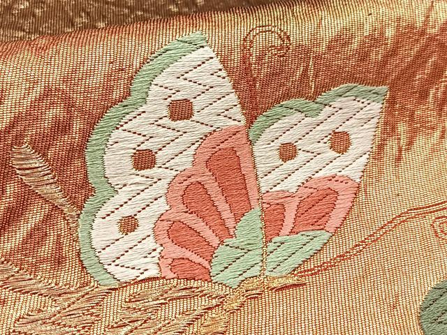平和屋着物◎六通柄袋帯 唐織 花蝶文 金銀糸 正絹 逸品 BAAW8938yc