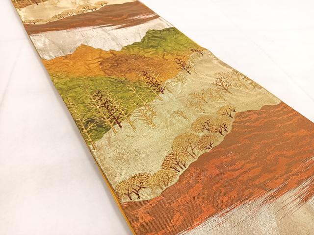 平和屋着物◎六通柄袋帯 遠山風景文 金糸 引箔 正絹 逸品 BAAW8941yc