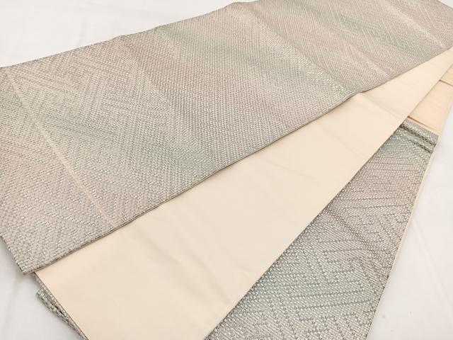 平和屋着物◎六通柄袋帯 紗綾形文 銀糸 正絹 逸品 BAAW8943yc
