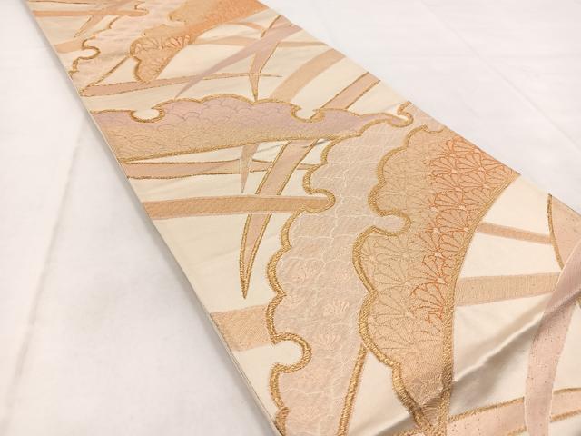 平和屋着物◎六通柄袋帯 雪芝花文 金銀糸 正絹 逸品 BAAW8944yc