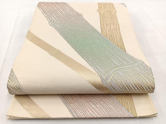 平和屋着物◎六通柄袋帯 竹 金銀糸 正絹 逸品 BAAW8945yc