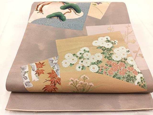 平和屋着物◎太鼓柄袋帯 唐織 色紙重ね風景文 金銀糸 引箔 正絹 逸品 BAAW8952yc