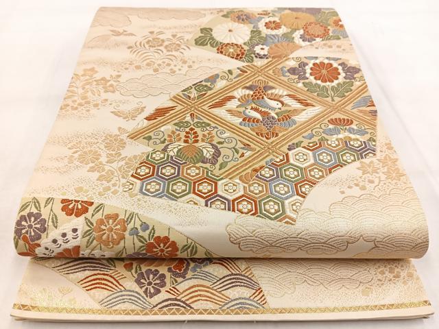 平和屋着物◎六通柄袋帯 唐織 有職能装典雅文 金糸 正絹 逸品 BAAW8963yc