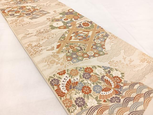 平和屋着物◎六通柄袋帯 唐織 有職能装典雅文 金糸 正絹 逸品 BAAW8963yc