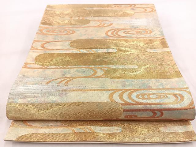平和屋着物◎六通柄袋帯 手織 エ霞観世水 金銀糸 二重引箔 正絹 逸品 BAAW8966yc
