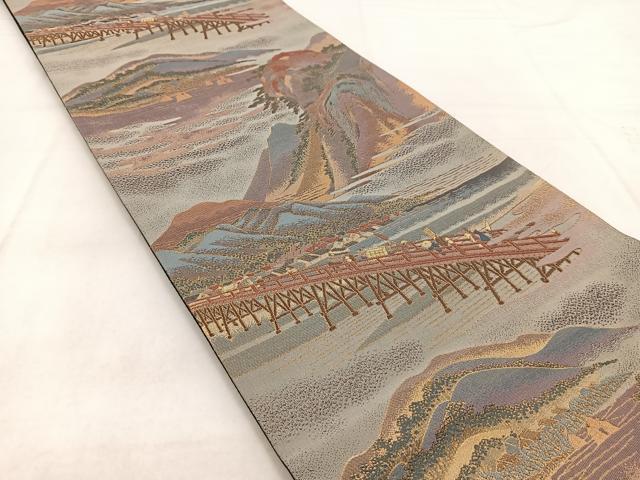 平和屋着物◎六通柄袋帯 双三東海道 金銀糸 正絹 逸品 BAAW8972yc