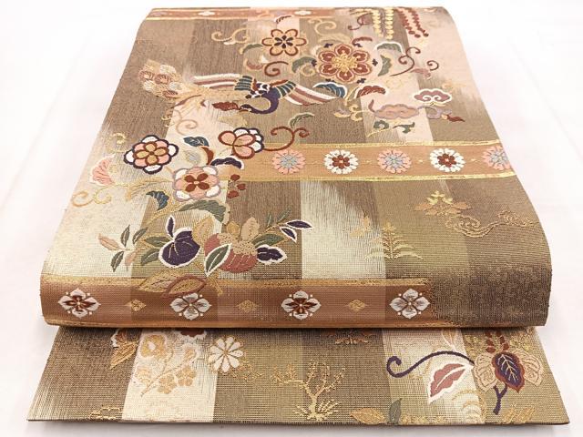 平和屋着物◎六通柄袋帯　孔雀　金糸　正絹　逸品　AABI0935yx 平和屋着物◎六通柄袋帯 孔雀 金糸 正絹 逸品 AABI0935yxの通販 by