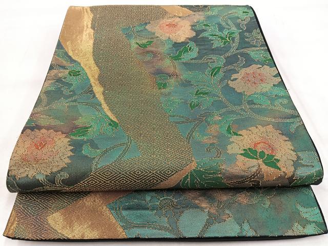 平和屋着物◎六通柄袋帯 ふるさと 更紗花文 金糸 引箔 正絹 逸品 BAAW8981yc