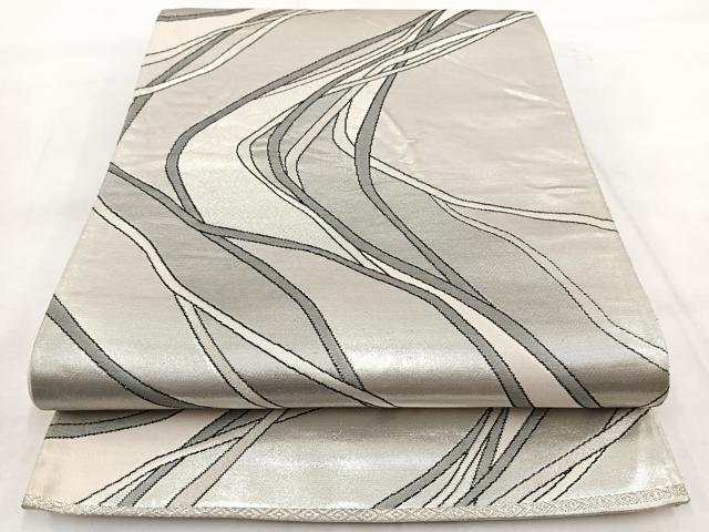 平和屋着物◎六通柄袋帯 抽象文 銀糸 正絹 逸品 BAAW8982yc