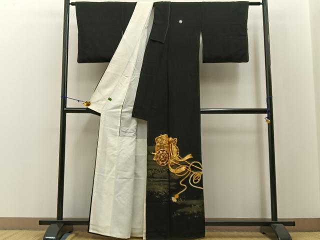 平和屋着物■豪華黒留袖 駒刺繍 寿光織 御所車文 金彩 正絹 逸品 BAAW9005hj
