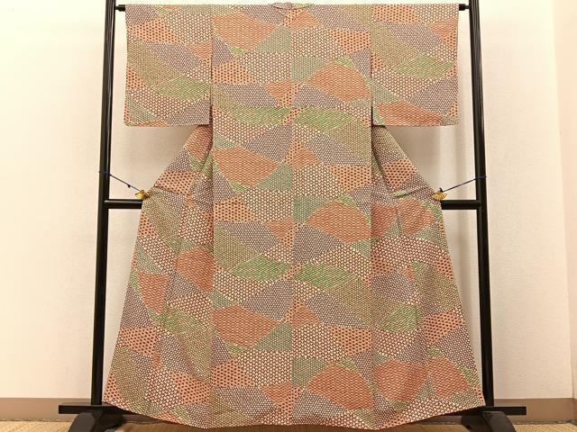 平和屋着物■上質な小紋 切嵌有職文 鬼しぼ縮緬 正絹 逸品 BAAW9013hj