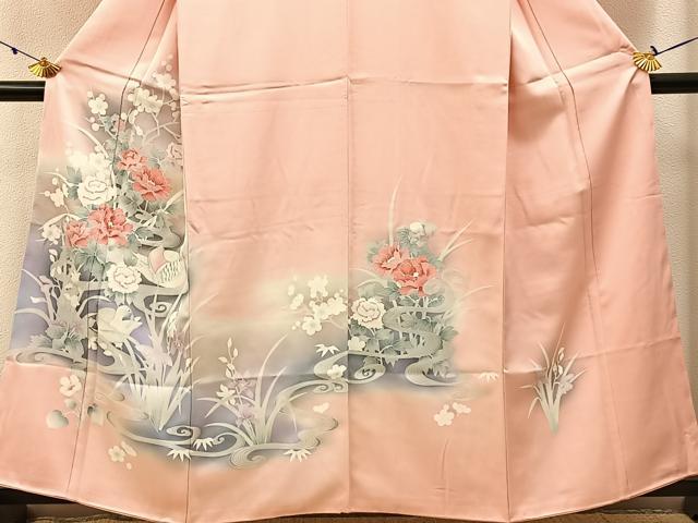 平和屋着物■訪問着 刺繍 流水花鳥文 暈し染め 正絹 逸品 未使用 BAAW9019hj