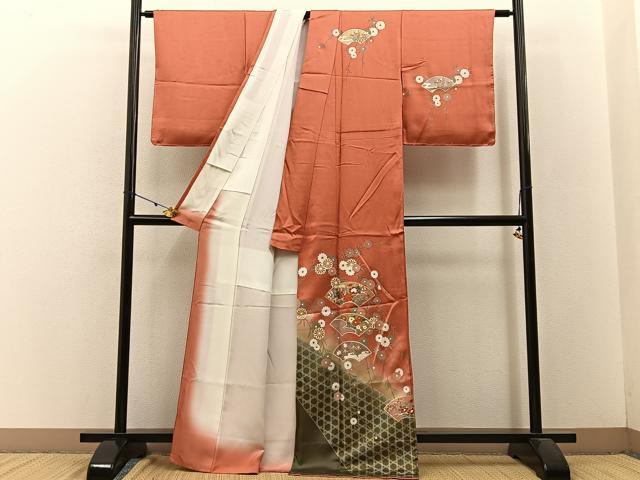 平和屋着物■訪問着 地紙貝桶花文 暈し染め 金銀彩 正絹 逸品 BAAW9020hj