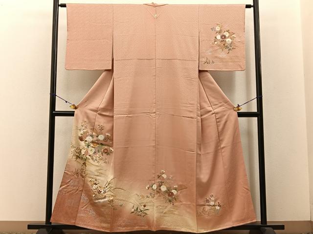 平和屋着物■訪問着 駒刺繍 立波草花文 暈し染め 金銀彩 正絹 逸品 BAAW9027hj