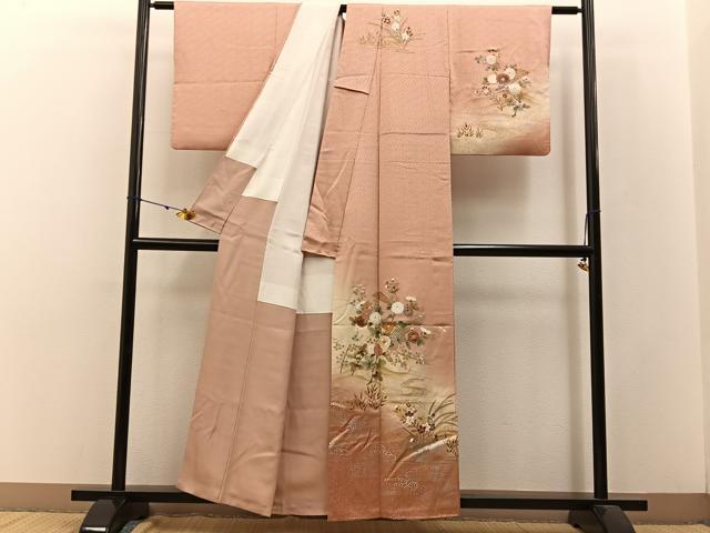 平和屋着物■訪問着 駒刺繍 立波草花文 暈し染め 金銀彩 正絹 逸品 BAAW9027hj