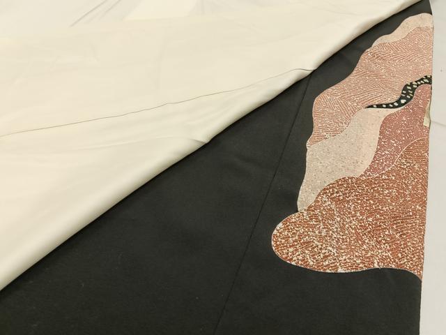 平和屋着物■豪華黒留袖 駒刺繍 群鶴扇面花文 金銀彩 正絹 逸品 BAAW9033hj