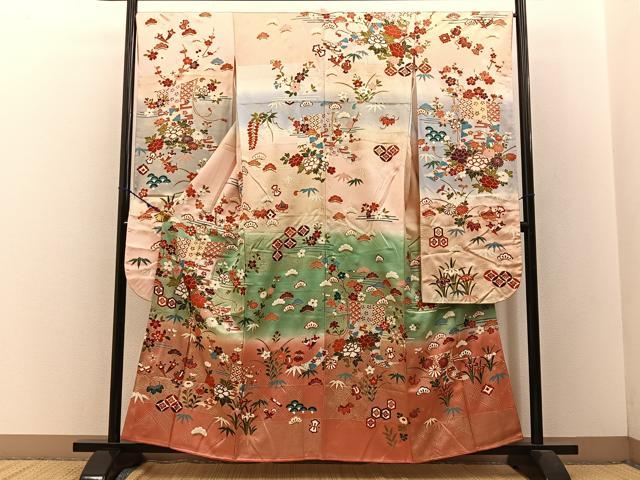 平和屋着物■豪華振袖 松竹梅 几帳宝尽くし花文 暈し染め 金彩 正絹 逸品 BAAW9034hj