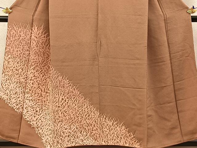 平和屋着物■訪問着 草葉シルエット 鬼しぼ縮緬 正絹 逸品 BAAW9076hj