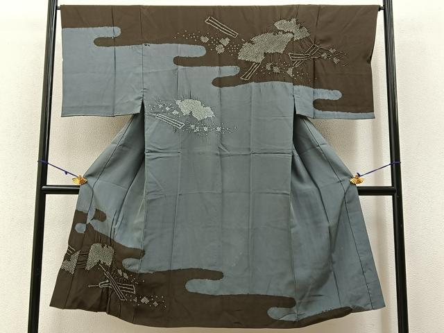 平和屋着物■男性 長襦袢 袷 絞り エ霞扇文 正絹 逸品 BAAW9100hj