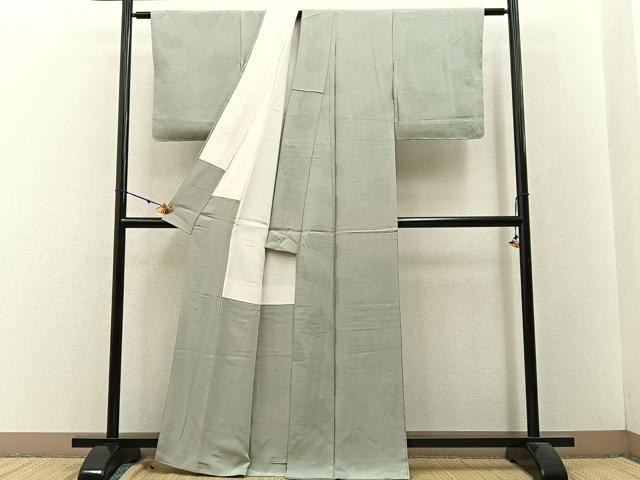 平和屋着物■上質な色無地 切嵌有職地紋 柳鼠色 反端付き 正絹 逸品 BAAW9125hj