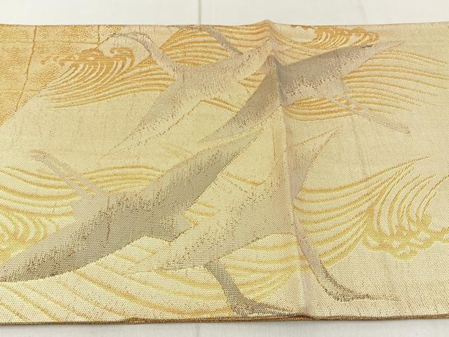 平和屋着物◎太鼓柄袋帯 山賀錦 光悦の鶴 金糸 正絹 逸品 BAAW9177hj