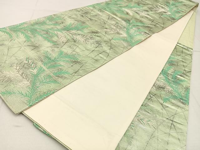 平和屋着物◎六通柄袋帯 草葉文 銀糸 引箔 正絹 逸品 BAAW9181hj