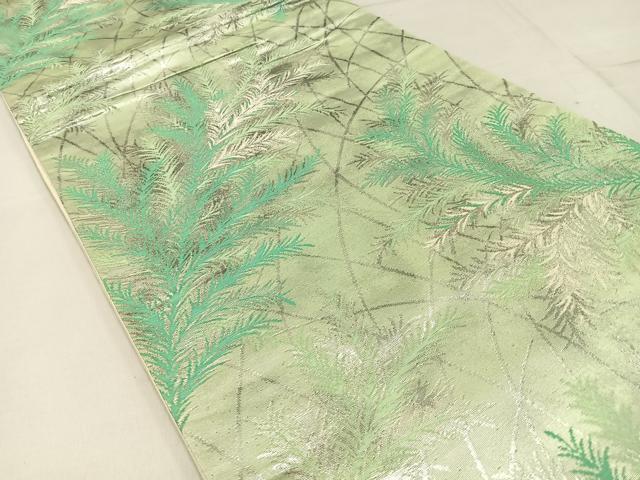 平和屋着物◎六通柄袋帯 草葉文 銀糸 引箔 正絹 逸品 BAAW9181hj