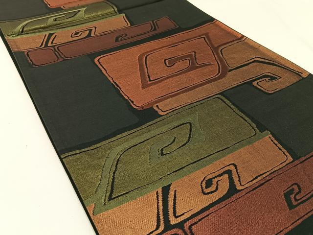 平和屋着物◎六通柄袋帯 抽象文様 黒地 金糸 正絹 逸品 BAAW9184hj