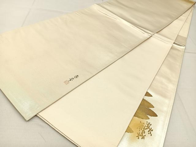 平和屋着物◎太鼓柄袋帯 作家物 手描き 金閣寺 金彩 引箔 正絹 逸品 BAAW9190hj