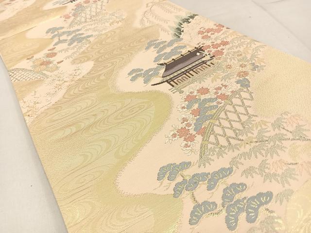 平和屋着物◎六通柄袋帯 唐織 風景花文 金銀糸 正絹 逸品 BAAW9194hj