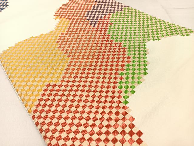平和屋着物◎六通柄 本袋帯 市松道長文様 金糸 正絹 逸品 BAAW9199hj