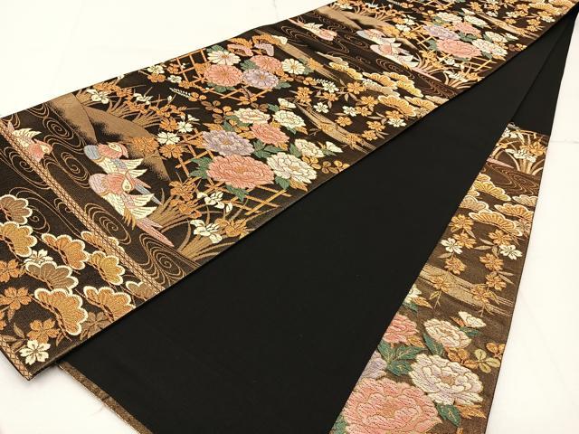 平和屋着物◎六通柄袋帯 唐織 鴛鴦花文 金糸 正絹 逸品 BAAW9204hj