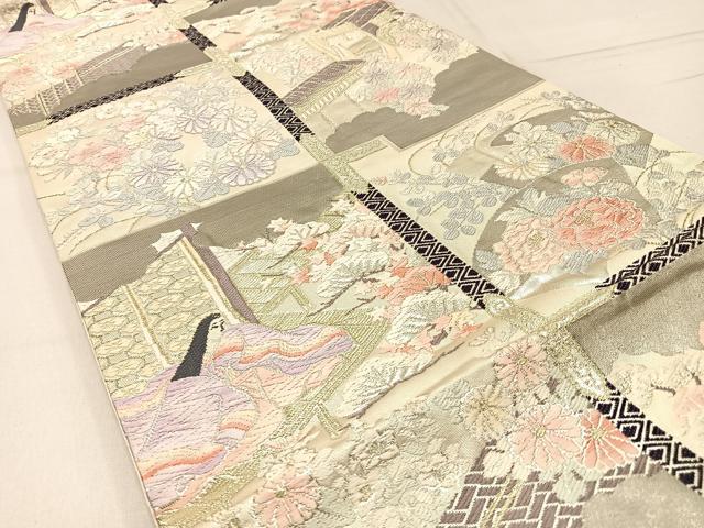 平和屋着物◎六通柄袋帯 唐織 平安人物文 彩錦 プラチナ箔 正絹 逸品 BAAW9211hj