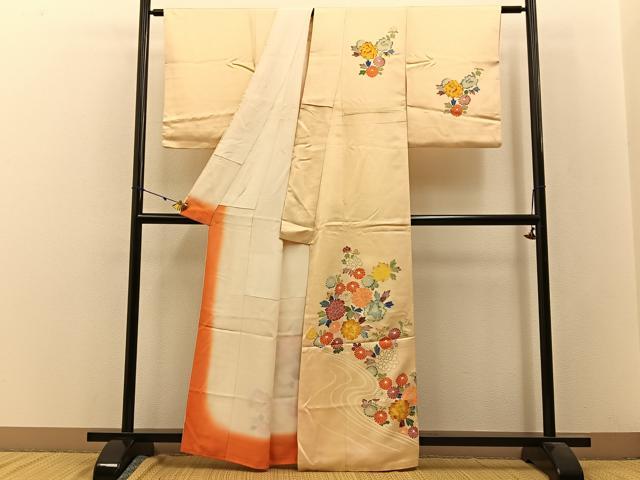 平和屋着物■訪問着 流水花文 金彩 正絹 逸品 BAAW9231hj