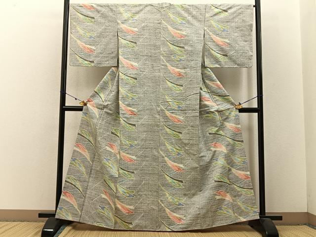 平和屋着物■上質な紬 草葉文 正絹 逸品 BAAW9234hj