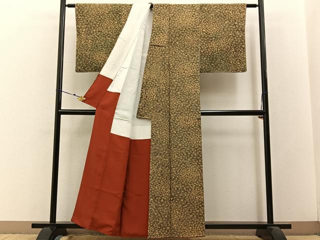 平和屋着物■上質な小紋 扇面尽くし 鬼しぼ縮緬 正絹 逸品 BAAW9246hj