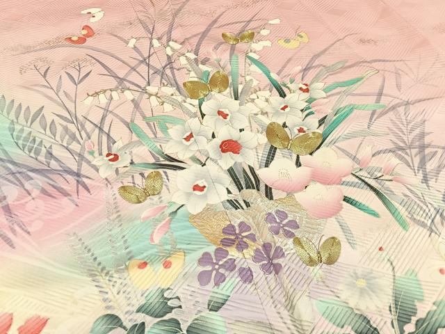 平和屋着物■豪華振袖 駒刺繍 花蝶文 暈し染め 金銀彩 正絹 逸品 BAAW9251hj